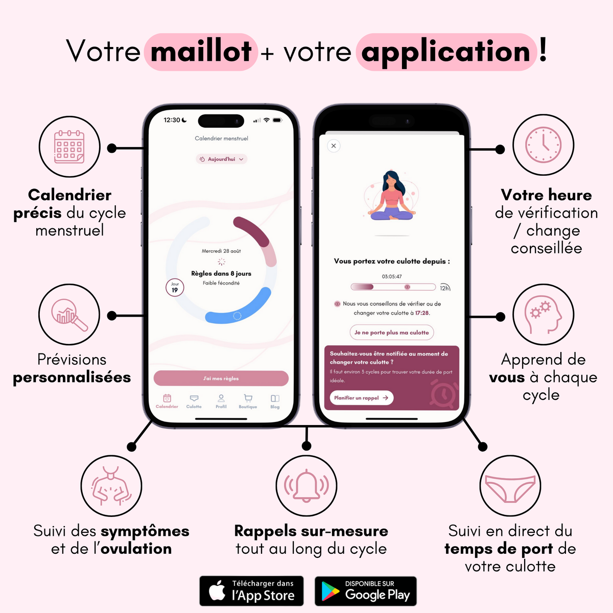 Maillot de bain menstruel taille haute Eléonore